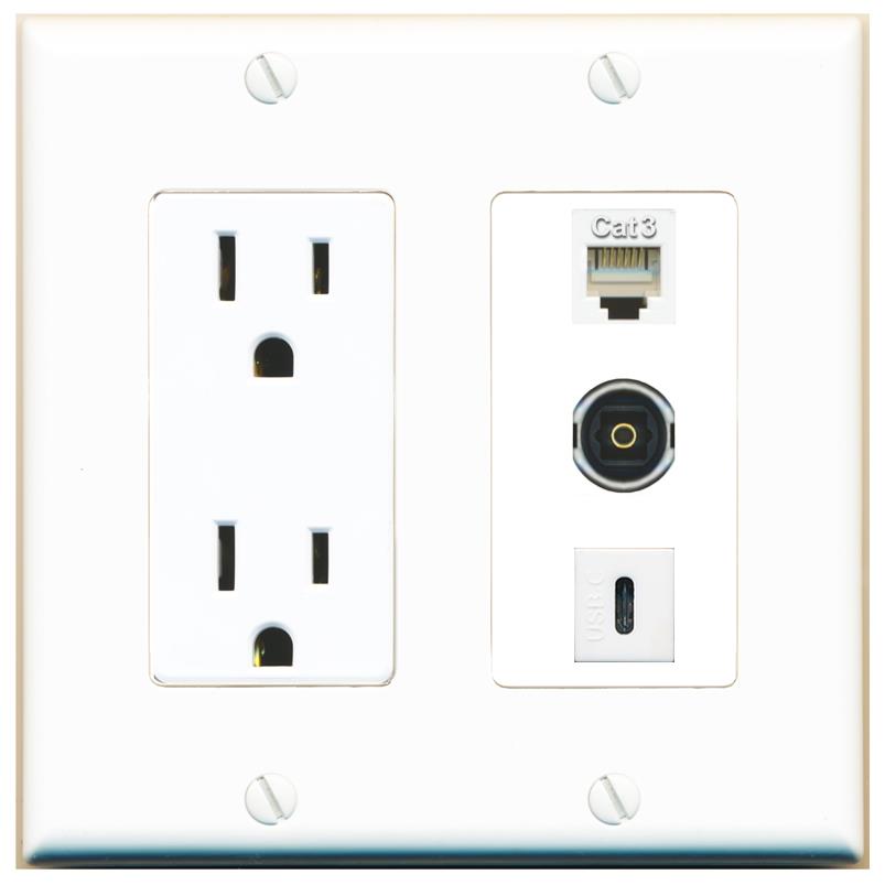 1 PHONE 1 TOSLINK 1 USBC Wall Plate [White]