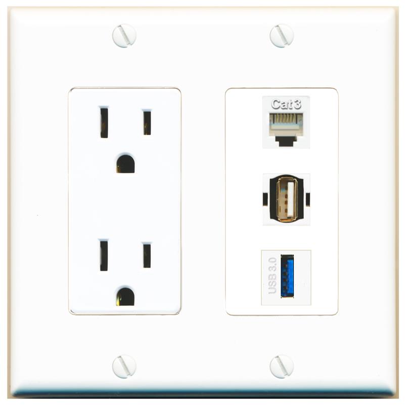1 PHONE 1 USB-3 1 USB2 Wall Plate [White]