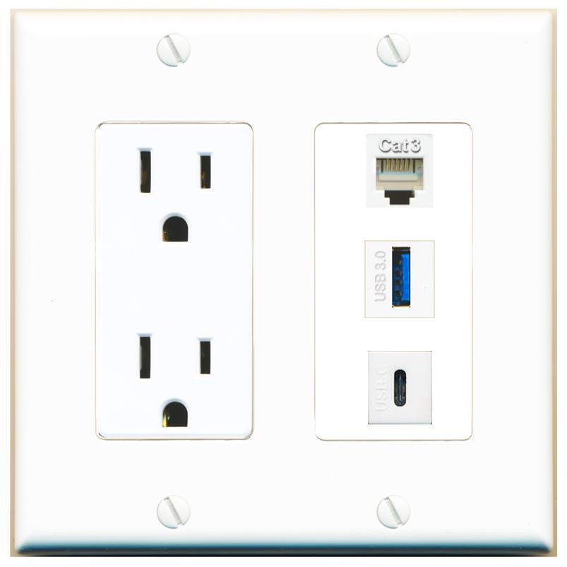 1 PHONE 1 USB-3 1 USBC Wall Plate [White]
