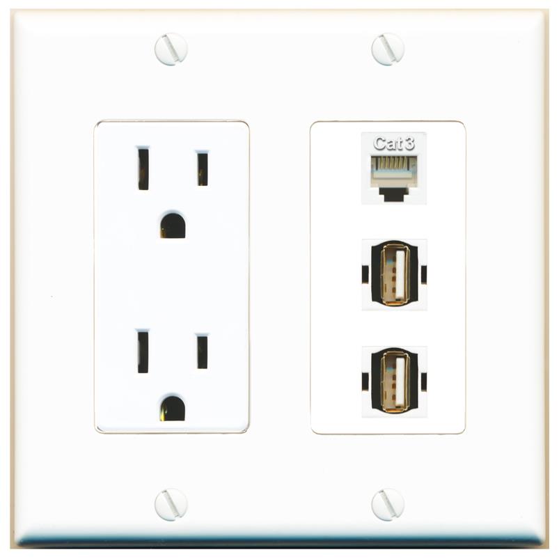 1 PHONE 2 USB2 Wall Plate [White]