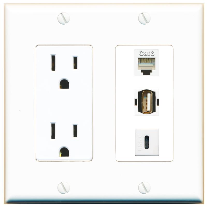 1 PHONE 1 USB2 1 USBC Wall Plate [White]