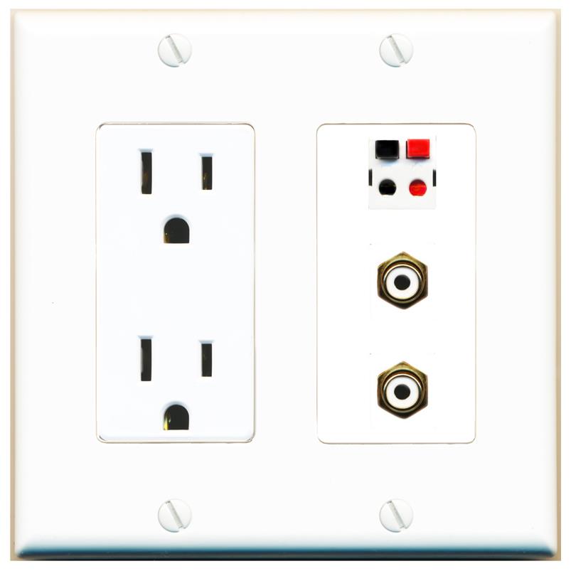 2 RCA-WHITE 1 SPEAKER Wall Plate [White]