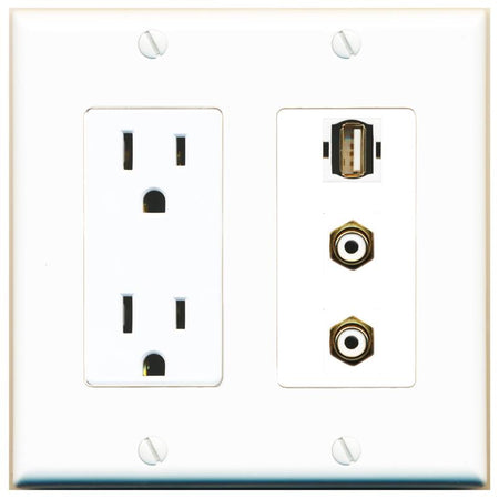 2 RCA-WHITE 1 USB2 Wall Plate [White]