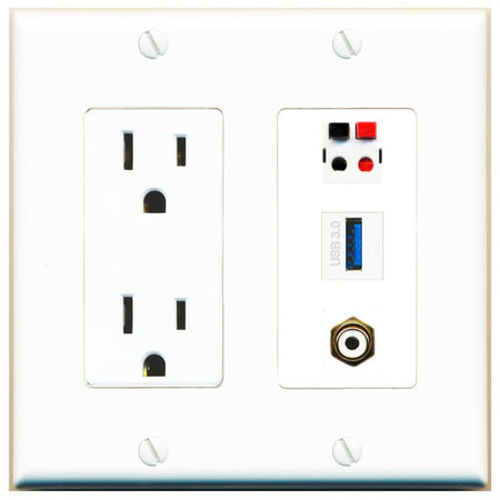 1 RCA-WHITE 1 SPEAKER 1 USB-3 Wall Plate [White]