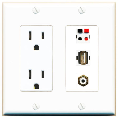 1 RCA-WHITE 1 SPEAKER 1 USB2 Wall Plate [White]