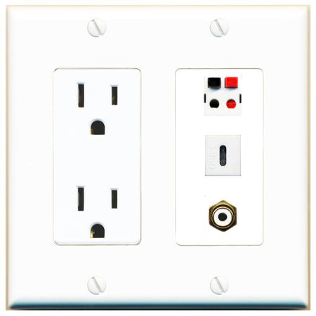 1 RCA-WHITE 1 SPEAKER 1 USBC Wall Plate [White]