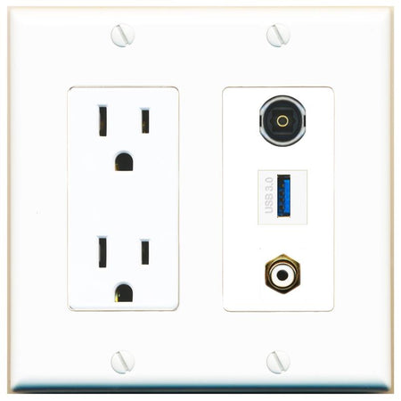 1 RCA-WHITE 1 TOSLINK 1 USB-3 Wall Plate [White]