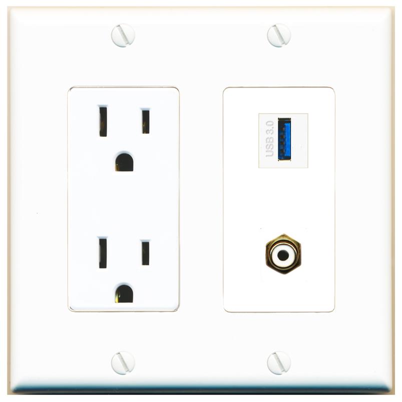 RCA-WHITE USB-3 Wall Plate [White]