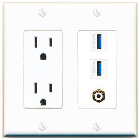 1 RCA-WHITE 2 USB-3 Wall Plate [White]
