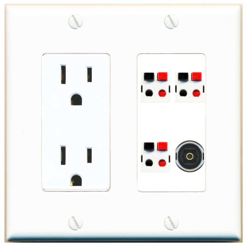 RiteAV 3 SPEAKER TOSLINK Wall Plate with 15A Power Outlet [White]