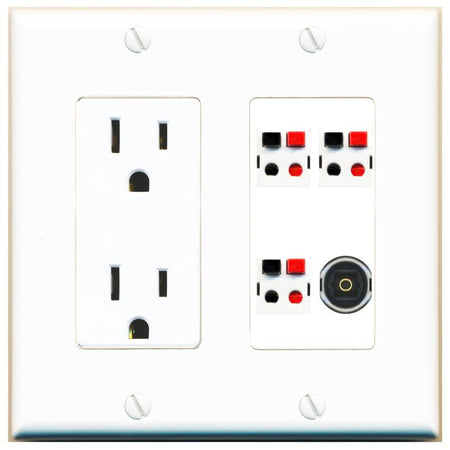RiteAV 3 SPEAKER TOSLINK Wall Plate with 15A Power Outlet [White]