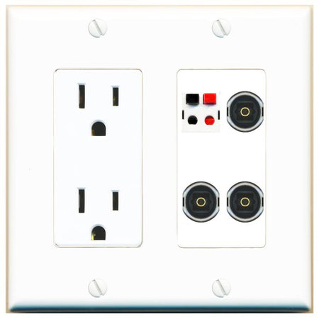 RiteAV SPEAKER 3 TOSLINK Wall Plate with 15A Power Outlet [White]