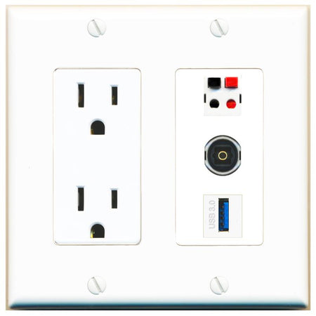 1 SPEAKER 1 TOSLINK 1 USB-3 Wall Plate [White]