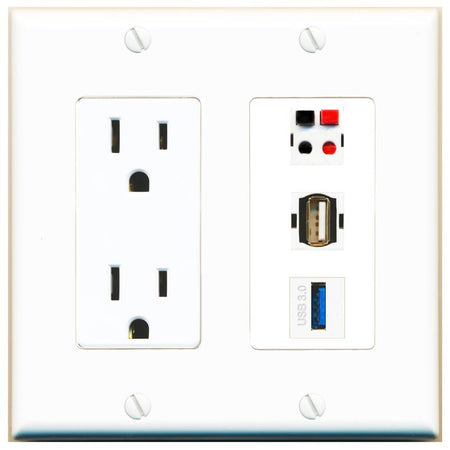 1 SPEAKER 1 USB-3 1 USB2 Wall Plate [White]