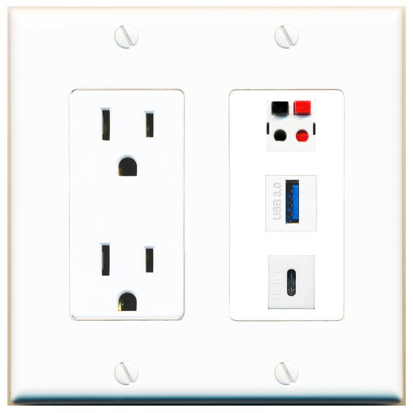 1 SPEAKER 1 USB-3 1 USBC Wall Plate [White]