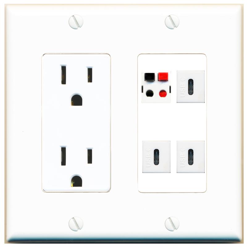 RiteAV SPEAKER 3 USBC Wall Plate with 15A Power Outlet [White]