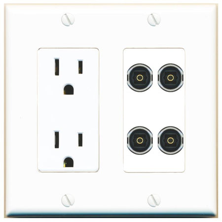 RiteAV 4 TOSLINK Wall Plate with 15A Power Outlet [White]