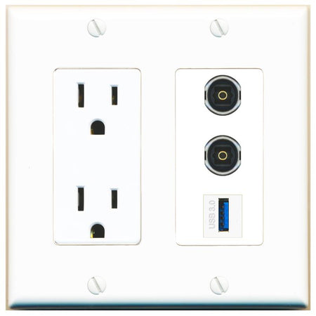2 TOSLINK 1 USB-3 Wall Plate [White]