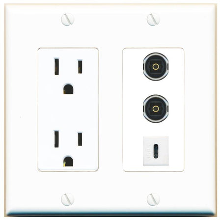 2 TOSLINK 1 USBC Wall Plate [White]