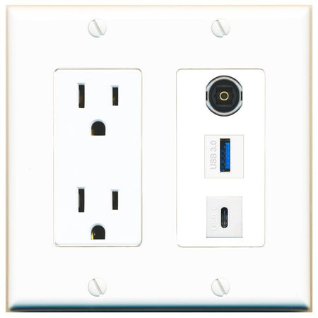 1 TOSLINK 1 USB-3 1 USBC Wall Plate [White]