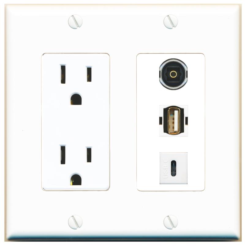 1 TOSLINK 1 USB2 1 USBC Wall Plate [White]