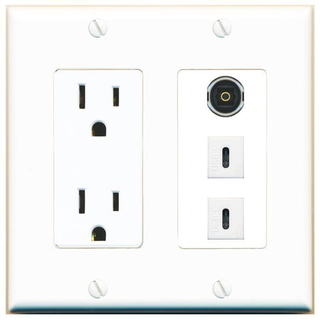 1 TOSLINK 2 USBC Wall Plate [White]
