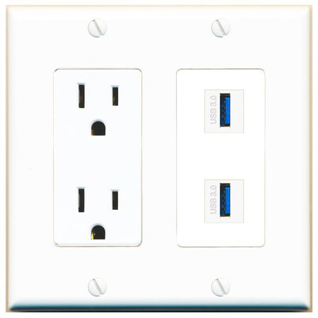 2 USB-3 Wall Plate [White]