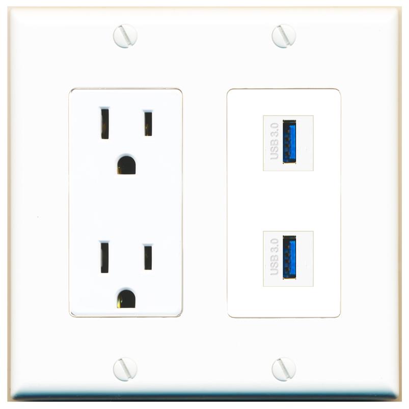 2 USB-3 Wall Plate [White]