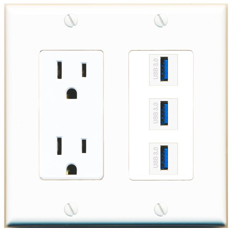 3 USB-3 Wall Plate [White]