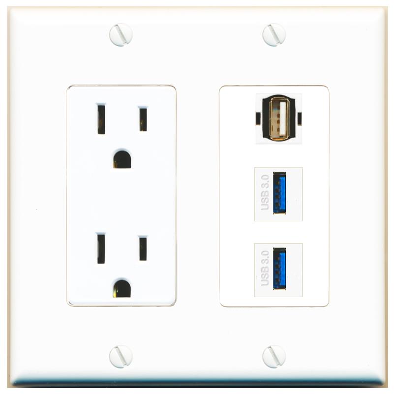 2 USB-3 1 USB2 Wall Plate [White]