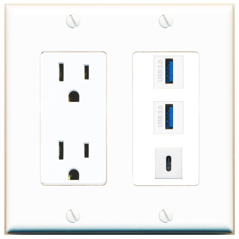 2 USB-3 1 USBC Wall Plate [White]