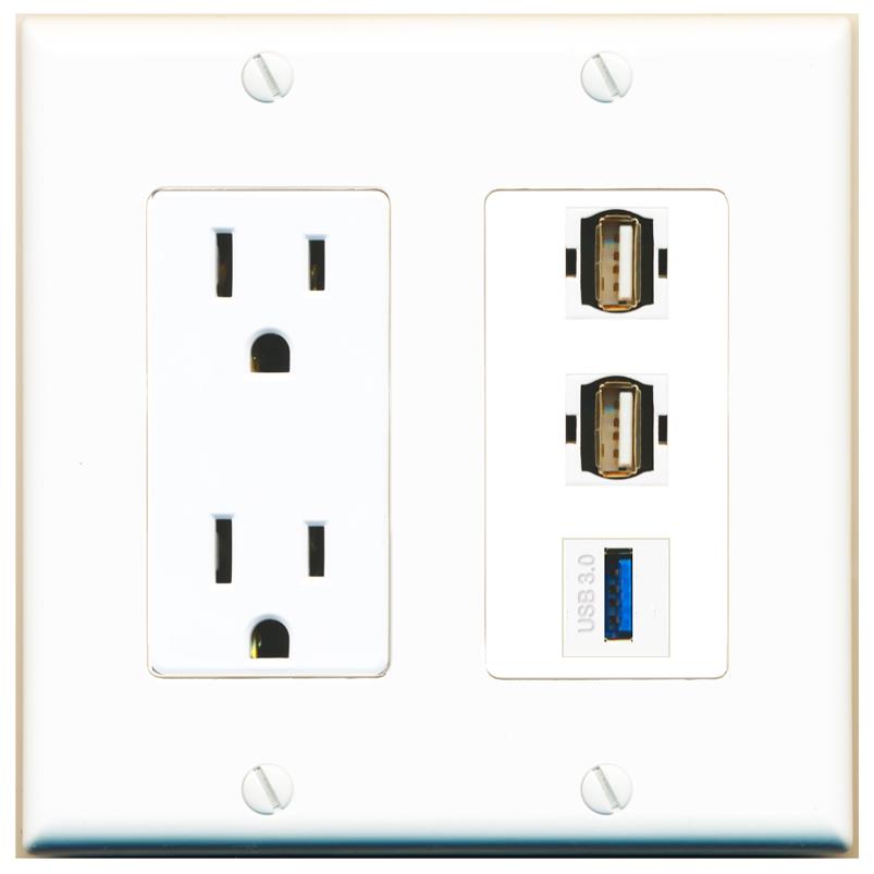1 USB-3 2 USB2 Wall Plate [White]