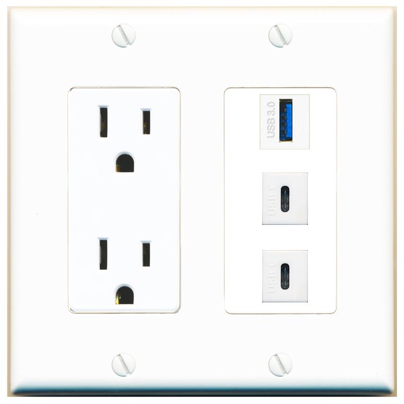 1 USB-3 2 USBC Wall Plate [White]