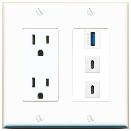 1 USB-3 2 USBC Wall Plate [White]