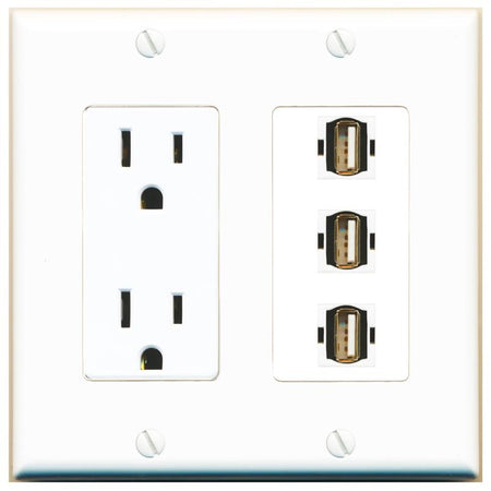 3 USB2 Wall Plate [White]