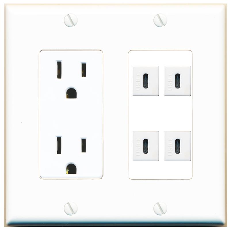 RiteAV 4 USBC Wall Plate with 15A Power Outlet [White]