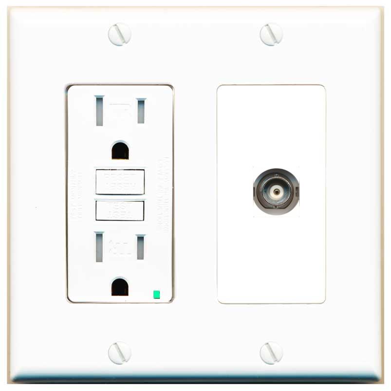 RiteAV BNC Wall Plate with GFCI Power Outlet [White]