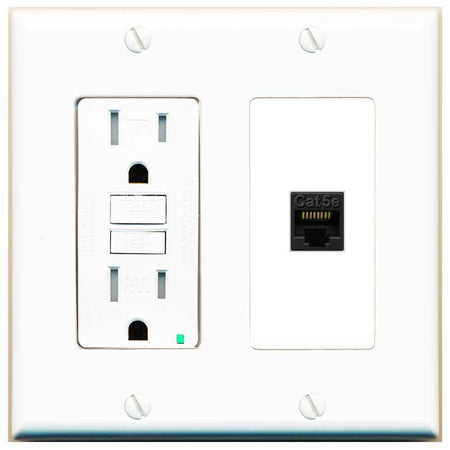 RiteAV CAT5E-BLACK Wall Plate with GFCI Power Outlet [White]