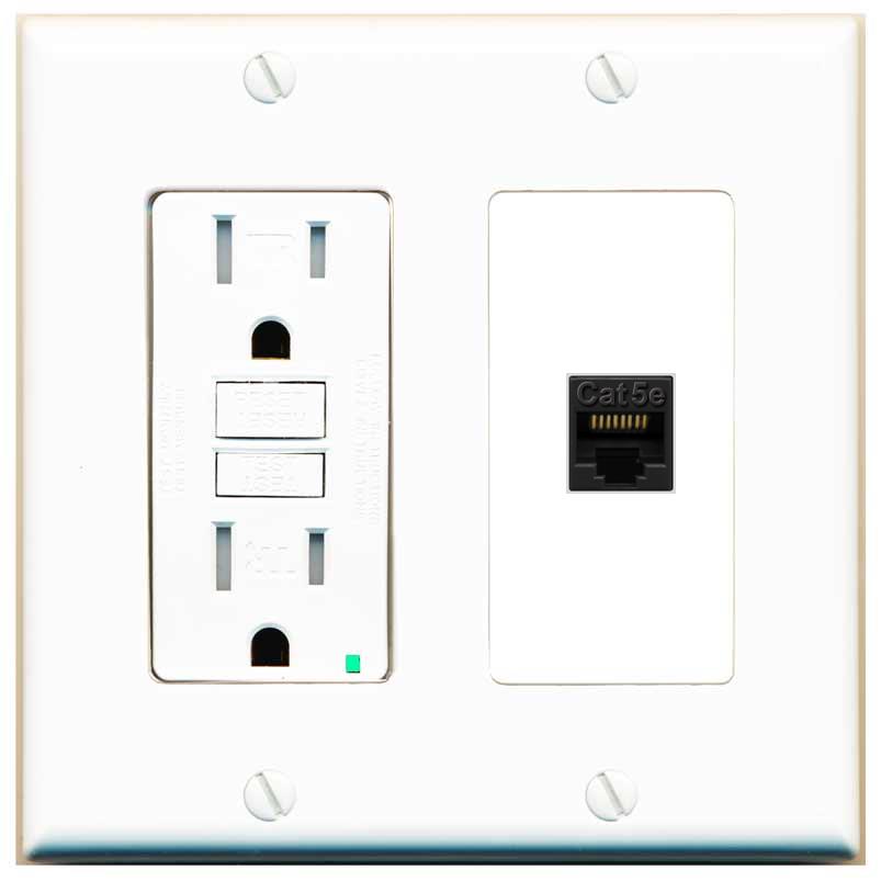 RiteAV CAT5E-BLACK Wall Plate with GFCI Power Outlet [White]