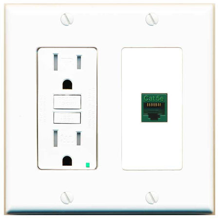RiteAV CAT5E-GREEN Wall Plate with GFCI Power Outlet [White]