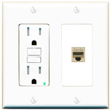 RiteAV CAT5E-IVORY Wall Plate with GFCI Power Outlet [White]