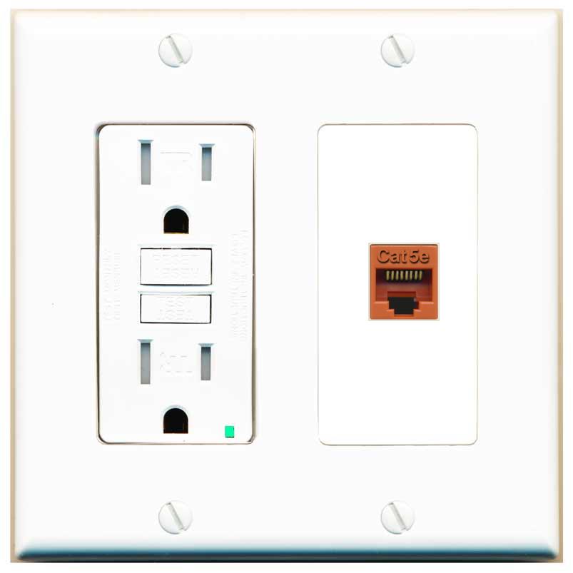 RiteAV CAT5E-ORANGE Wall Plate with GFCI Power Outlet [White]