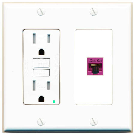 RiteAV CAT5E-PINK Wall Plate with GFCI Power Outlet [White]