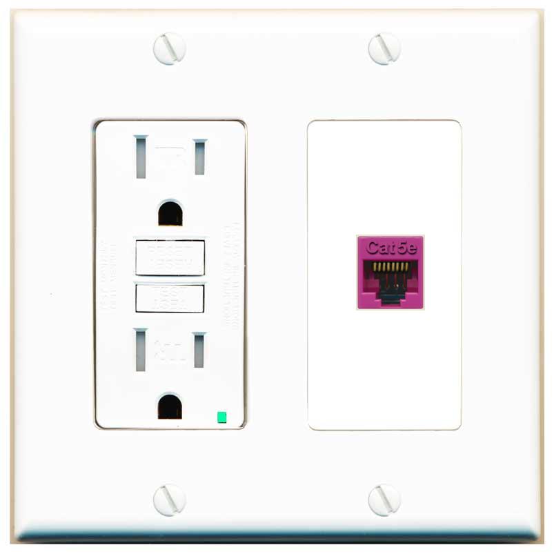 RiteAV CAT5E-PINK Wall Plate with GFCI Power Outlet [White]