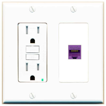 RiteAV CAT5E-PURPLE Wall Plate with GFCI Power Outlet [White]
