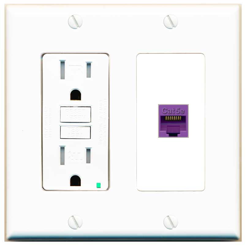 RiteAV CAT5E-PURPLE Wall Plate with GFCI Power Outlet [White]