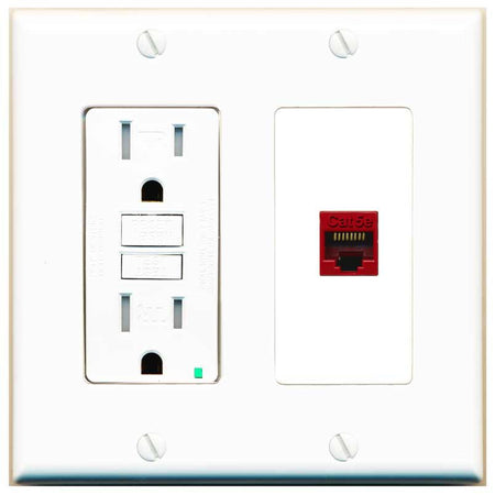 RiteAV CAT5E-RED Wall Plate with GFCI Power Outlet [White]