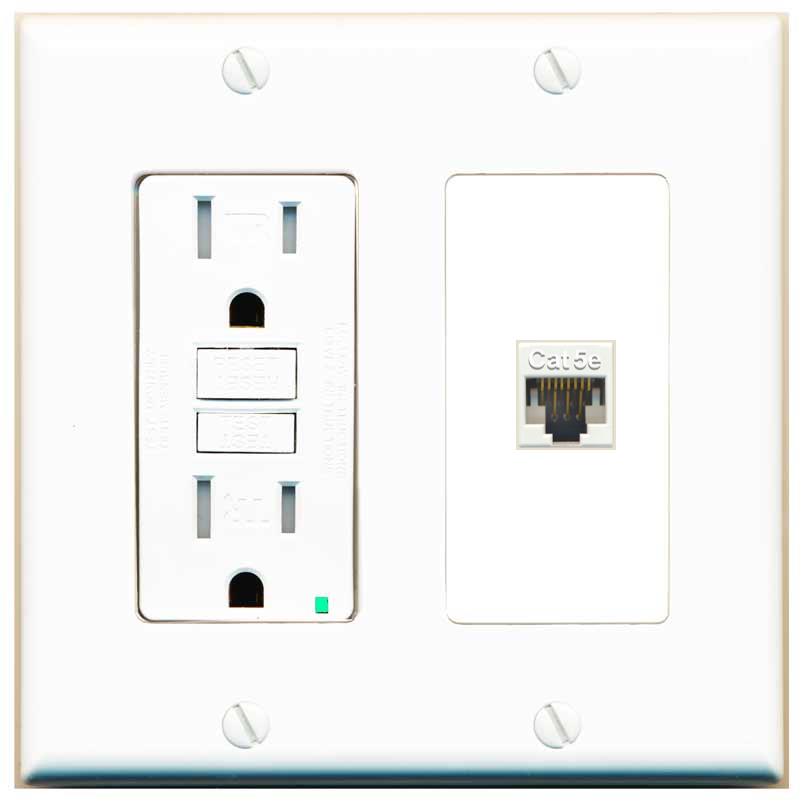 RiteAV CAT5E-WHITE Wall Plate with GFCI Power Outlet [White]
