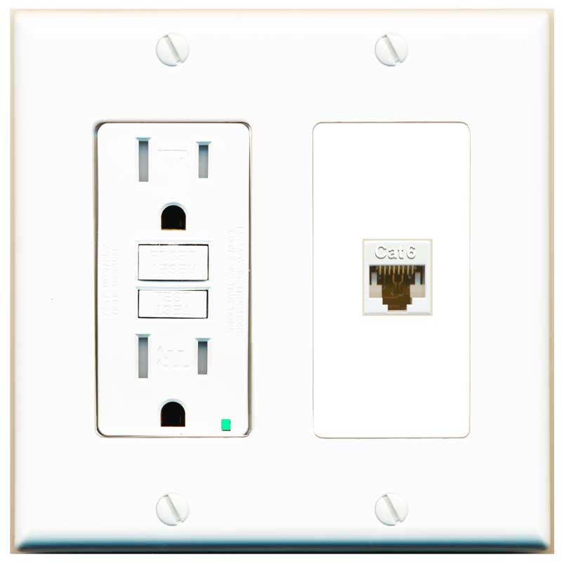 RiteAV CAT6 Wall Plate with GFCI Power Outlet [White]