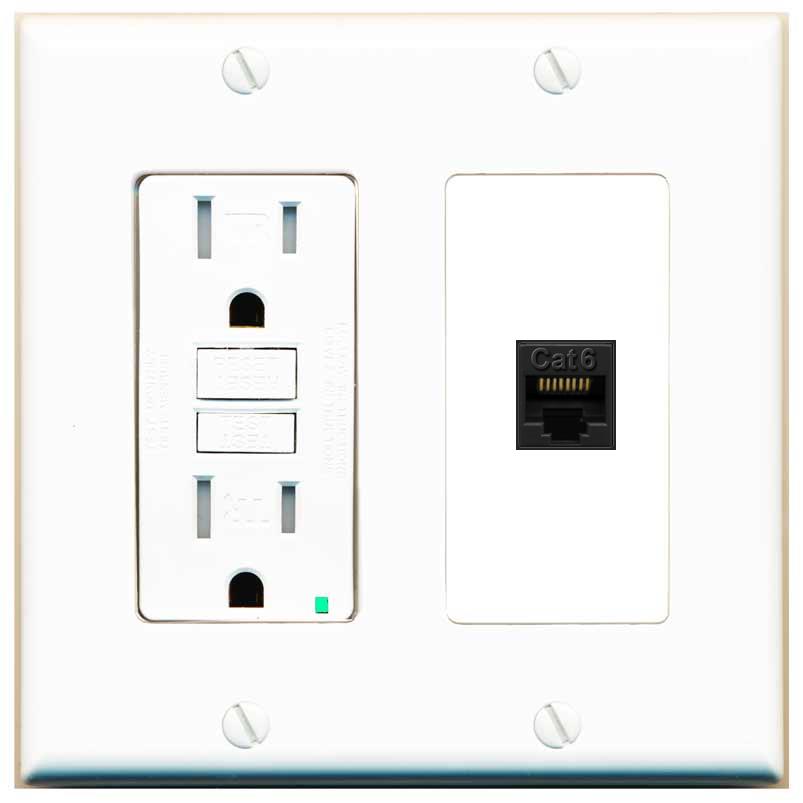 RiteAV CAT6-BLACK Wall Plate with GFCI Power Outlet [White]
